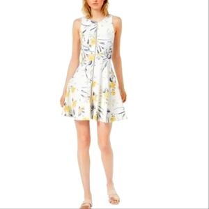 Bar III Zip Front Fit & Flare Mystic Flowers Sleeveless Scuba Dress Sz L NWT